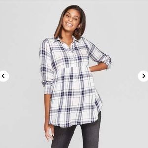 Isabel Maternity Navy plaid tie back Top